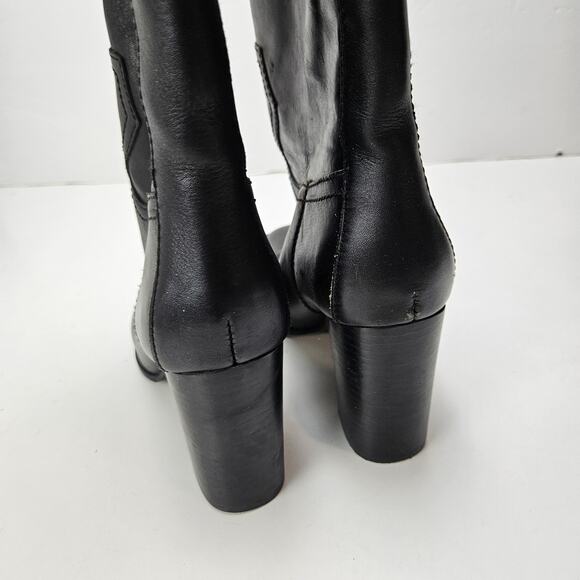 Splendid‎ Leather Stacked Heeled Booties 8 Black Boots Square Toe - Picture 6 of 11
